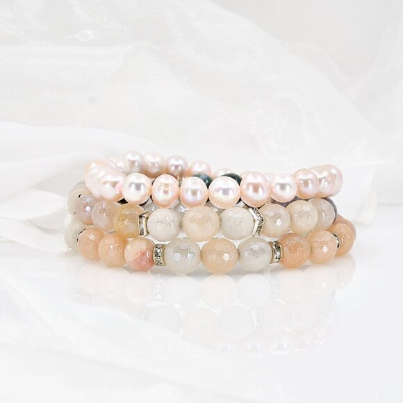Aventurine Fancy Jasper & Pearl Stretch Bracelet Set of 3, Fast Shipping - Picture 1 of 12